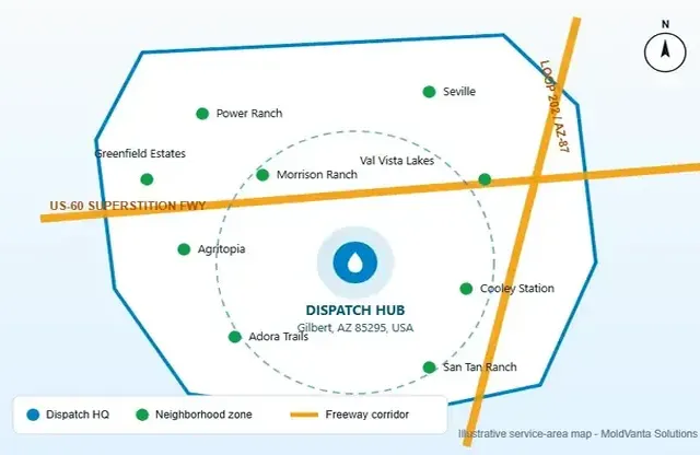 Service area boundary map for Coronado Ranch mold removal dispatch coverage