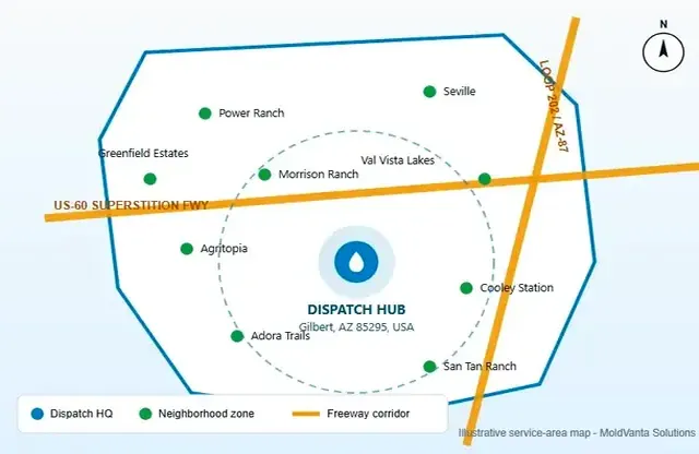 Service area boundary map for Stonebridge Lakes mold removal dispatch coverage