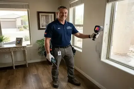 Certified mold remediation technician setting up containment in a Adora Trails residence