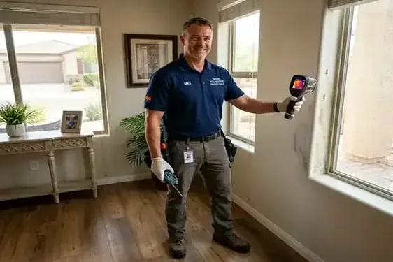 Certified mold remediation technician setting up containment in a Circle G Ranches residence