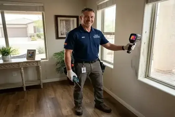 Certified mold remediation technician setting up containment in a Coronado Ranch residence