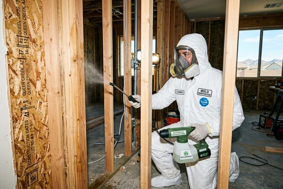 Certified mold remediation specialist applying botanical antimicrobial treatment in a Queen Creek AZ property