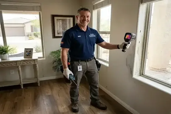 Certified mold remediation technician setting up containment in a San Tan Ranch residence