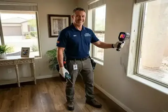 Certified mold remediation technician setting up containment in a Stonebridge Lakes residence